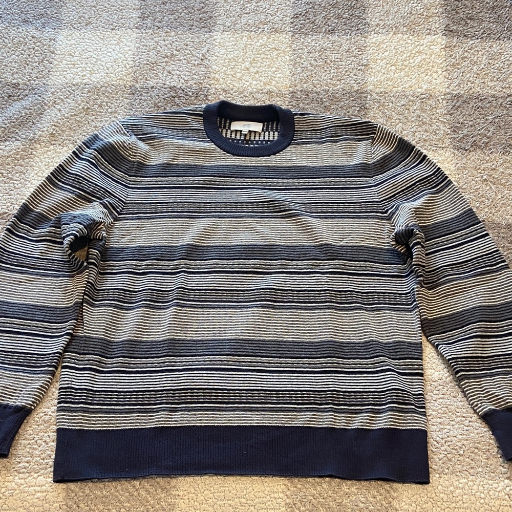Jack Spade Men's Navy and Gray Striped Crewneck Sweater